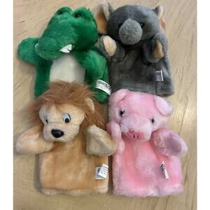 Vintage 90s Animal Hand Puppets LION, PIG, ELEPHANT, ALLIGATOR Learn & Play Kids